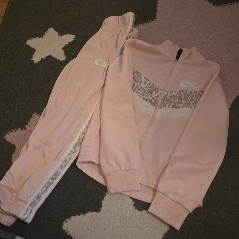 Nike Little Girl's Jogging FZ Set Tracksuit Echo Pink Leopard Print Size 4T